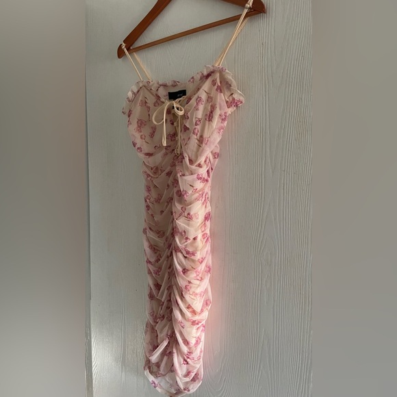 SBetro Pink Babydoll Mini Dress Ruched Spaghetti Strap - Picture 3 of 7